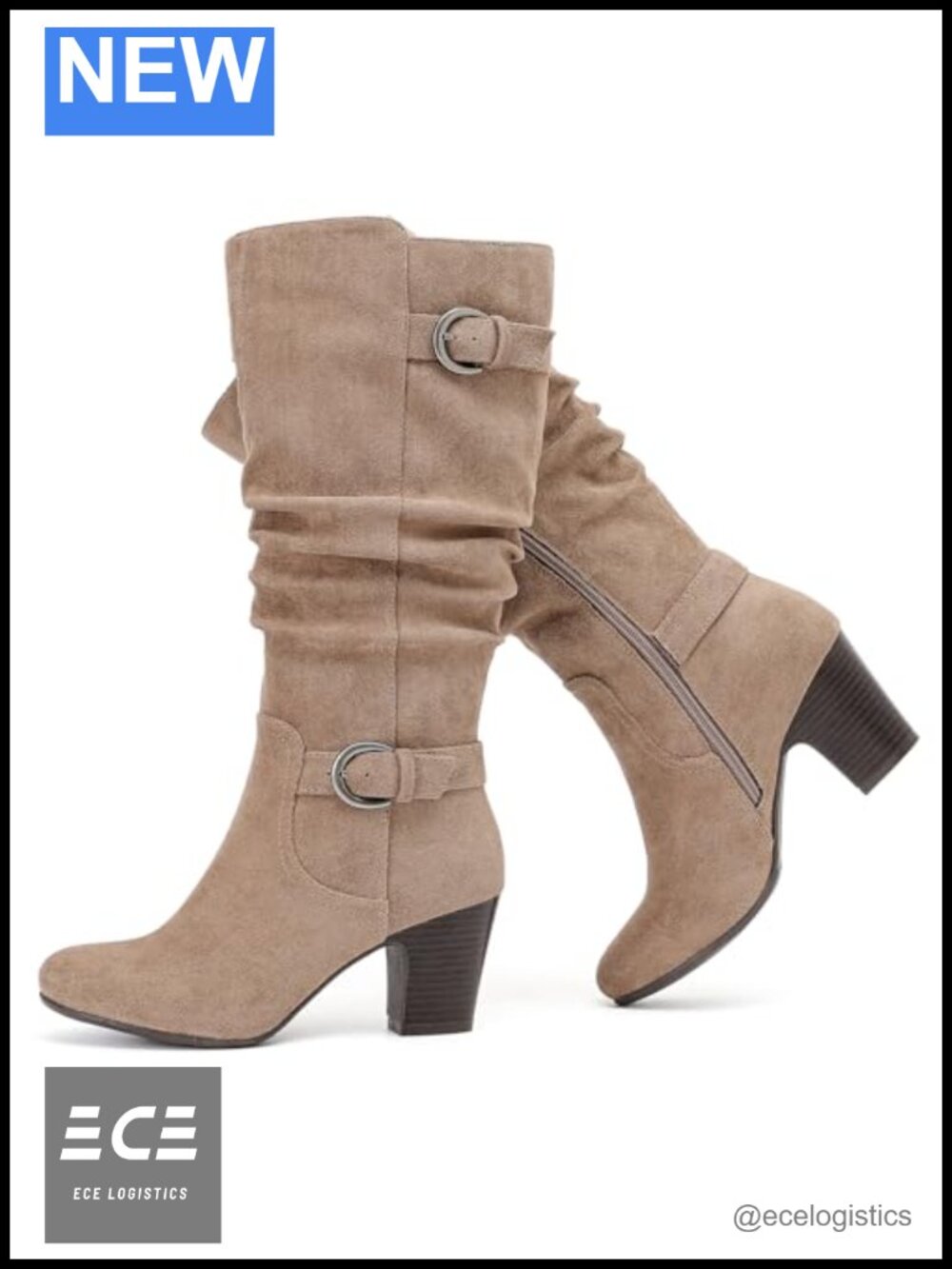 Faux Leather Knee High Boots Pointed Toe Block Heel Slouchy Heeled Boots